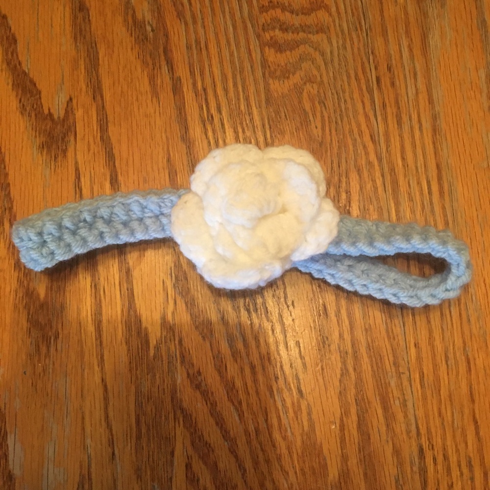 Blue Crochet Headband With Flower for Baby